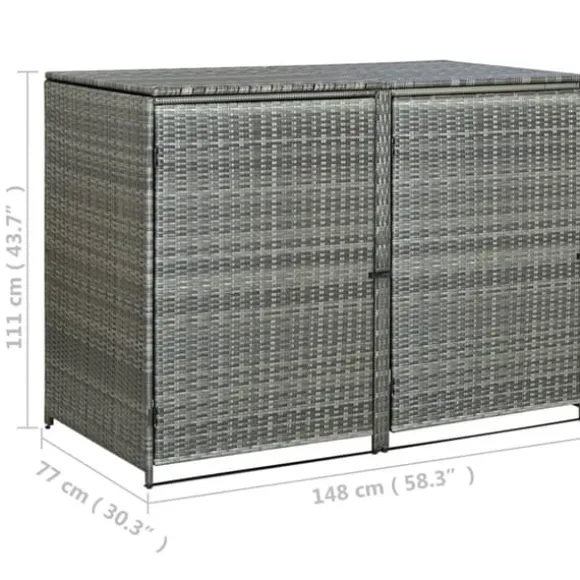 vidaXL dobbelt skraldespandsskjuler 148x77x111 cm polyrattan grå - Skure & Redskabsskure