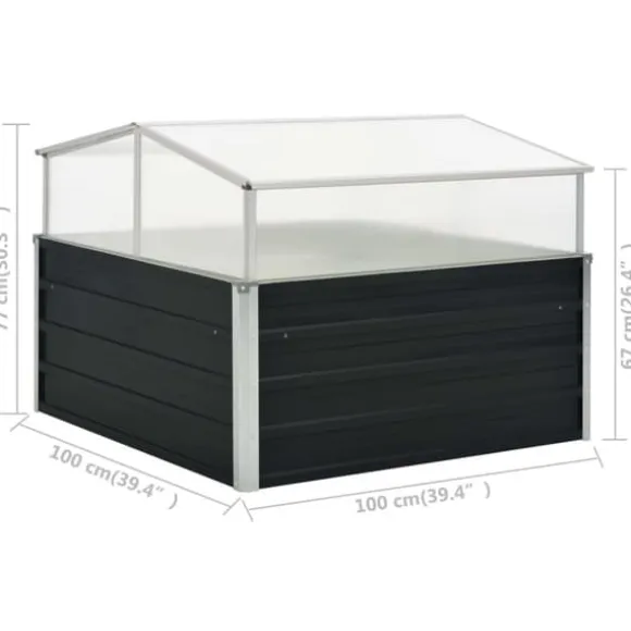 vidaXL drivhus 100 x 100 x 77 cm galvaniseret stål antracitgrå - Plantekrukker