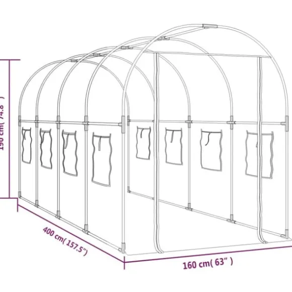 vidaXL drivhus 160x400x190 cm PVC og pulverlakeret stål transparent - Drivhuse