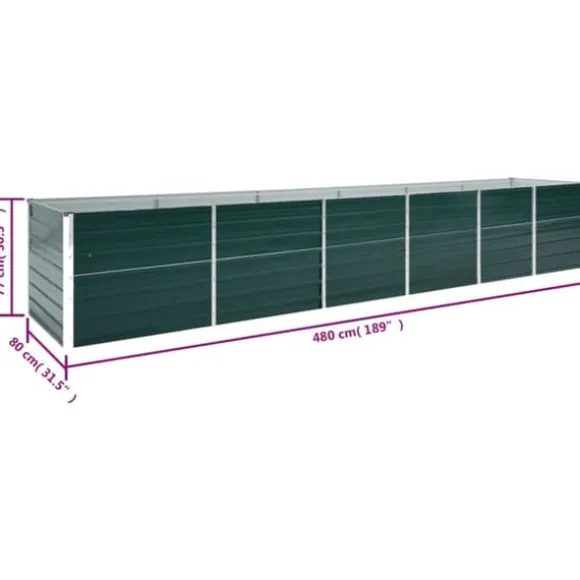 vidaXL forhøjet plantekasse 480x80x77 cm galvaniseret stål grøn - Plantekrukker