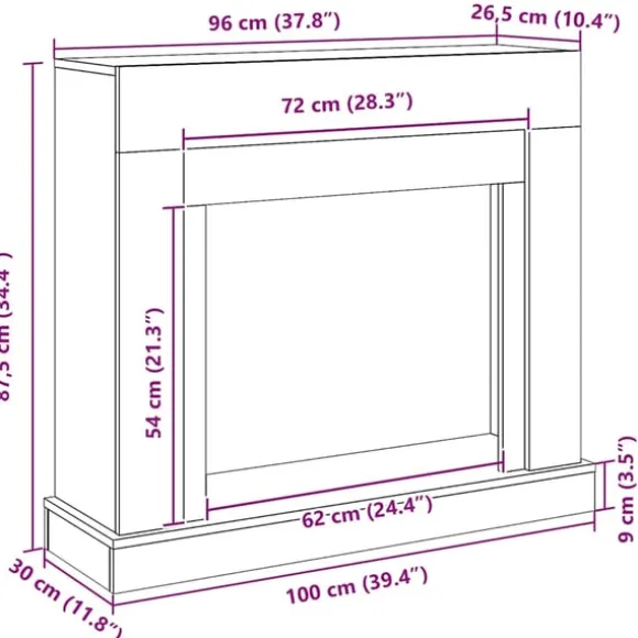 vidaXL forsats til pejs 100x30x87,5 cm konstrueret træ sort-eg