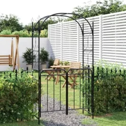 vidaXL havebue med låge 108x45x235 cm stål sort - Havebuer, espalierer & pergolaer