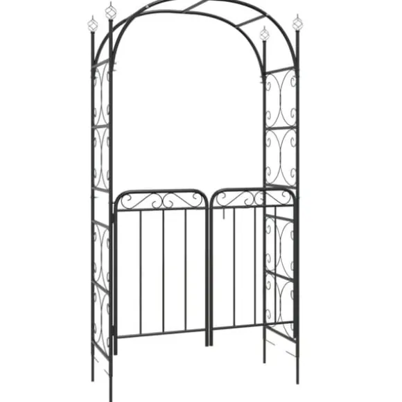 vidaXL havebue med låge 108x45x235 cm stål sort - Havebuer, espalierer & pergolaer