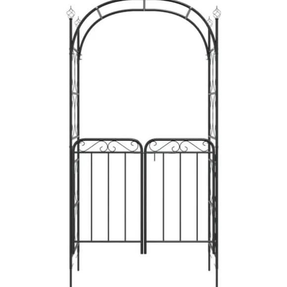 vidaXL havebue med låge 108x45x235 cm stål sort - Havebuer, espalierer & pergolaer