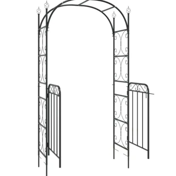 vidaXL havebue med låge 108x45x235 cm stål sort - Havebuer, espalierer & pergolaer