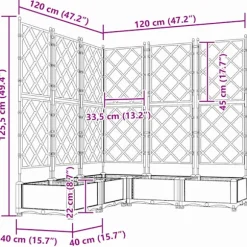 vidaXL Havekrukke med trellis 5 pcs Sort 120 x 120 x 125.5 cm PP
