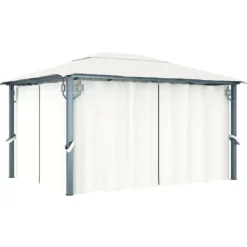 vidaXL havepavillon med gardin 400x300 cm aluminium cremefarvet - Festtelte & havepavilloner