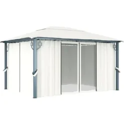 vidaXL havepavillon med gardin 400x300 cm aluminium cremefarvet - Festtelte & havepavilloner