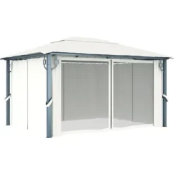vidaXL havepavillon med gardin 400x300 cm aluminium cremefarvet - Festtelte & havepavilloner