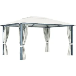 vidaXL havepavillon med gardin 400x300 cm aluminium cremefarvet - Festtelte & havepavilloner