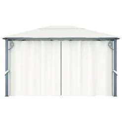 vidaXL havepavillon med gardin 400x300 cm aluminium cremefarvet - Festtelte & havepavilloner