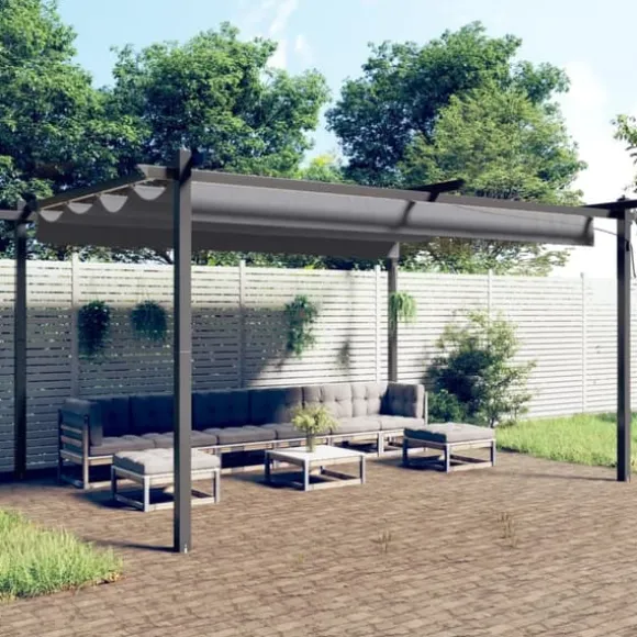 vidaXL havepavillon med sammenrulleligt tag 4x3 m antracitgrå - Festtelte & havepavilloner