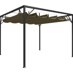 vidaXL havepavillon med tilbagetrækkeligt tag 3x3 m 180 g/m² gråbrun - Festtelte & havepavilloner