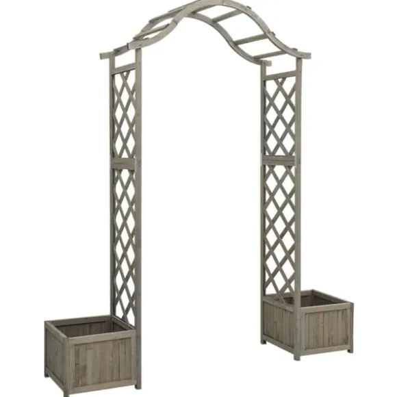 vidaXL havepergola med plantekasse massivt fyrretræ grå - Havebuer, espalierer & pergolaer