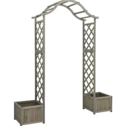 vidaXL havepergola med plantekasse massivt fyrretræ grå - Havebuer, espalierer & pergolaer
