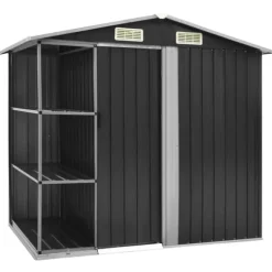 vidaXL haveskur med reol 205x130x183 cm jern antracitgrå - Skure & Redskabsskure