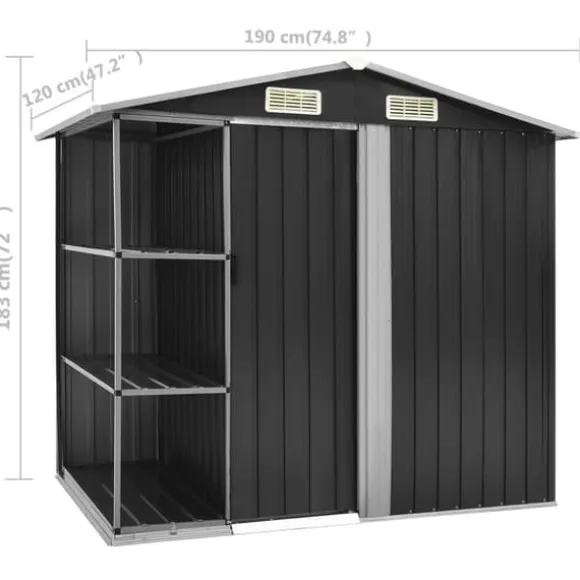 vidaXL haveskur med reol 205x130x183 cm jern antracitgrå - Skure & Redskabsskure