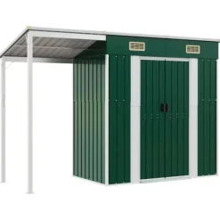 vidaXL haveskur med udvidet tag 277x110,5x181 cm stål grøn - Skure & Redskabsskure