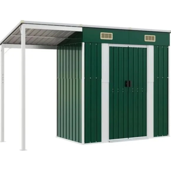 vidaXL haveskur med udvidet tag 277x110,5x181 cm stål grøn - Skure & Redskabsskure