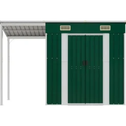 vidaXL haveskur med udvidet tag 277x110,5x181 cm stål grøn - Skure & Redskabsskure