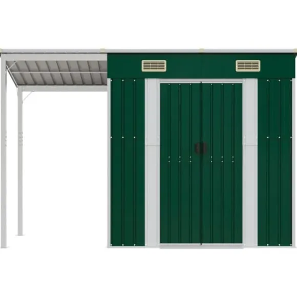 vidaXL haveskur med udvidet tag 277x110,5x181 cm stål grøn - Skure & Redskabsskure