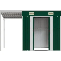 vidaXL haveskur med udvidet tag 277x110,5x181 cm stål grøn - Skure & Redskabsskure