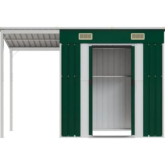 vidaXL haveskur med udvidet tag 277x110,5x181 cm stål grøn - Skure & Redskabsskure