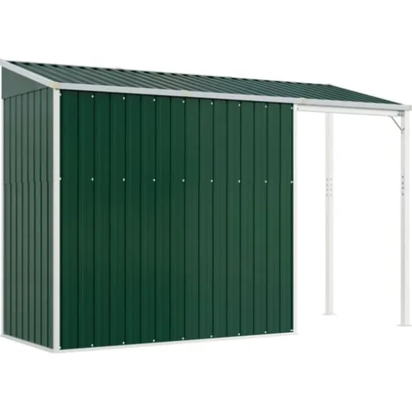 vidaXL haveskur med udvidet tag 277x110,5x181 cm stål grøn - Skure & Redskabsskure