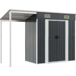 vidaXL haveskur med udvidet tag 277x110,5x181 cm stål antracitgrå - Skure & Redskabsskure