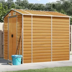 vidaXL haveskur 191x215x198 cm galvaniseret stål lysebrun - Skure & Redskabsskure