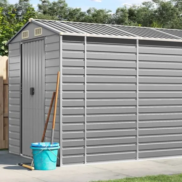 vidaXL haveskur 191x555x198 cm galvaniseret stål lysegrå - Skure & Redskabsskure