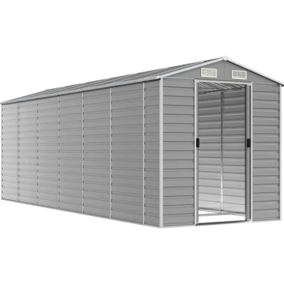 vidaXL haveskur 191x555x198 cm galvaniseret stål lysegrå - Skure & Redskabsskure