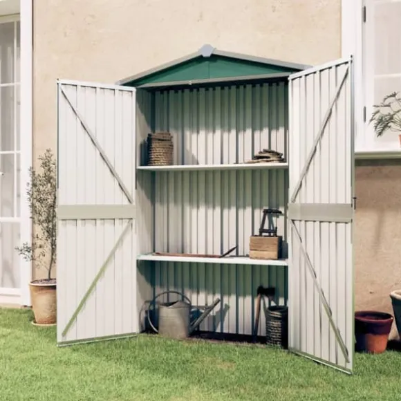 vidaXL haveskur 116x45x175 cm galvaniseret stål grøn - Skure & Redskabsskure