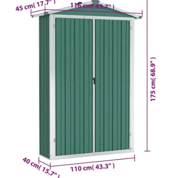 vidaXL haveskur 116x45x175 cm galvaniseret stål grøn - Skure & Redskabsskure