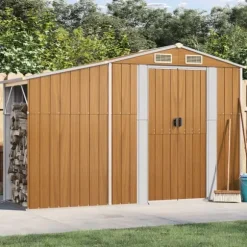vidaXL haveskur 277x93x179 cm galvaniseret stål brun - Skure & Redskabsskure
