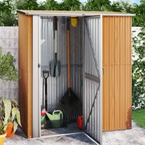vidaXL haveskur 180,5x97x209,5 cm galvaniseret stål trælook - Skure & Redskabsskure