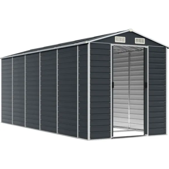 vidaXL haveskur 191x470x198 cm galvaniseret stål antracitgrå - Skure & Redskabsskure