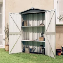vidaXL haveskur 116x45x175 cm galvaniseret stål grå - Skure & Redskabsskure
