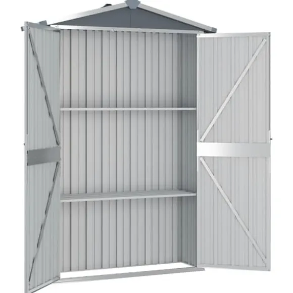 vidaXL haveskur 116x45x175 cm galvaniseret stål grå - Skure & Redskabsskure
