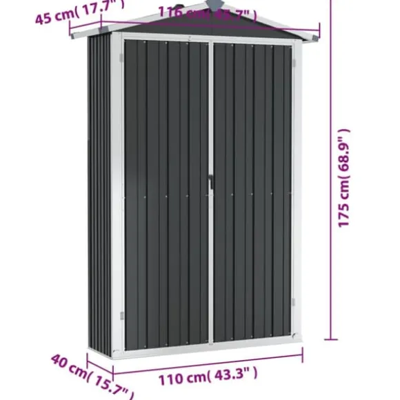 vidaXL haveskur 116x45x175 cm galvaniseret stål antracitgrå - Skure & Redskabsskure