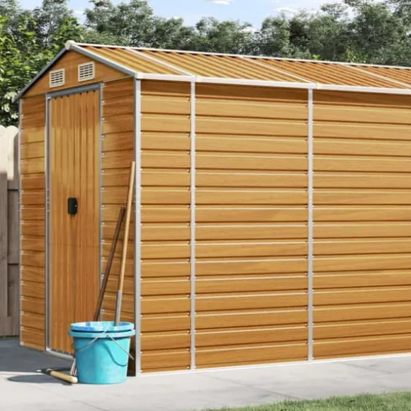 vidaXL haveskur 191x980x198 cm galvaniseret stål lysebrun - Skure & Redskabsskure