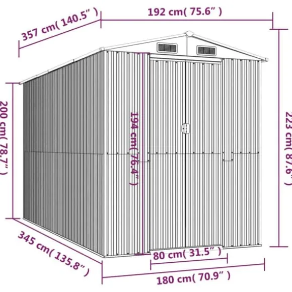 vidaXL haveskur 192x357x223 cm galvaniseret stål mørkebrun - Skure & Redskabsskure