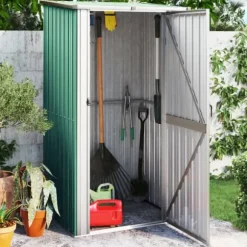 vidaXL haveskur 118,5x97x209,5 galvaniseret stål grøn - Skure & Redskabsskure