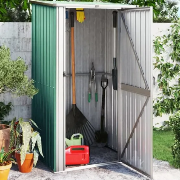 vidaXL haveskur 118,5x97x209,5 galvaniseret stål grøn - Skure & Redskabsskure
