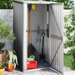 vidaXL haveskur 118,5x97x209,5 galvaniseret stål grå - Skure & Redskabsskure