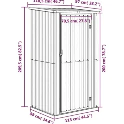 vidaXL haveskur 118,5x97x209,5 galvaniseret stål grå - Skure & Redskabsskure