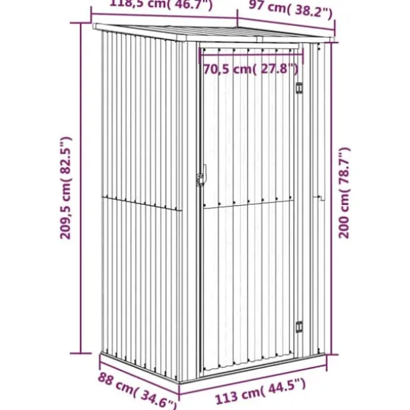 vidaXL haveskur 118,5x97x209,5 galvaniseret stål grå - Skure & Redskabsskure