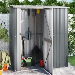 vidaXL haveskur 180,5x97x209,5 galvaniseret stål grå - Skure & Redskabsskure