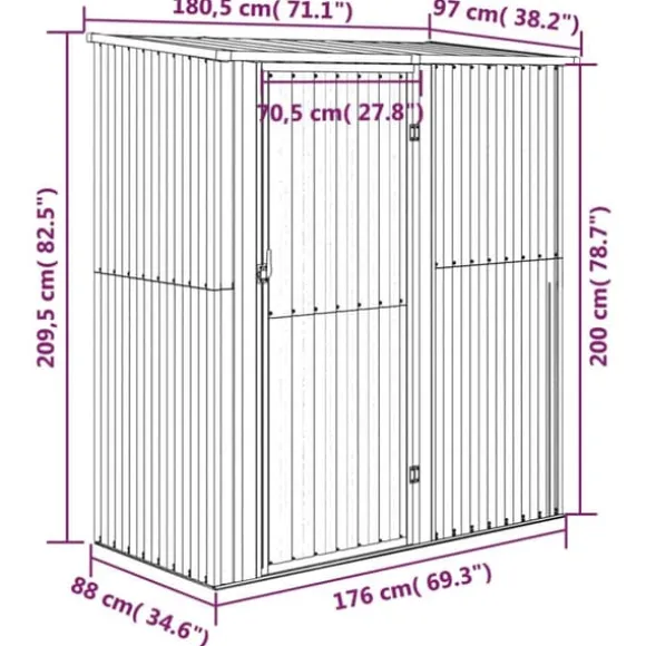 vidaXL haveskur 180,5x97x209,5 galvaniseret stål grå - Skure & Redskabsskure