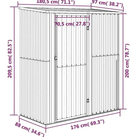 vidaXL haveskur 180,5x97x209,5 galvaniseret stål antracitgrå - Skure & Redskabsskure